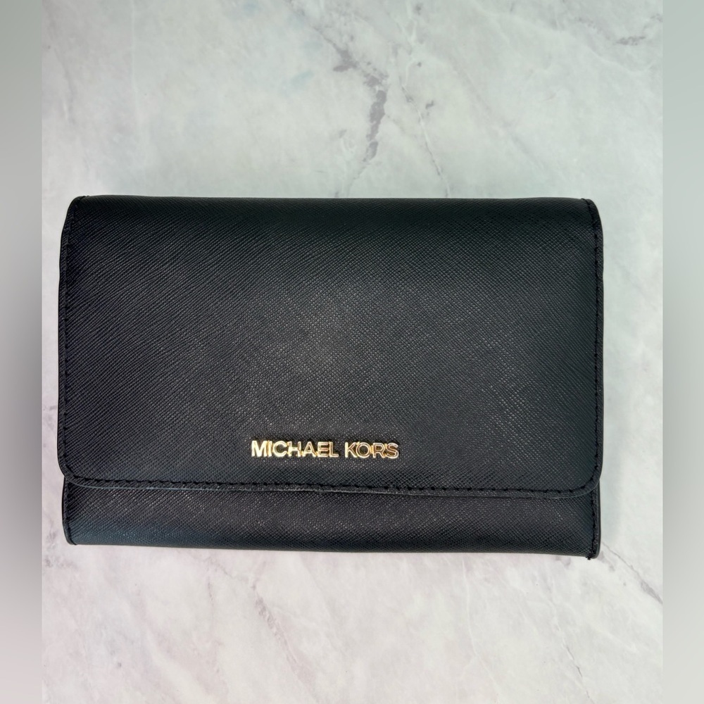 Michael Kors Black Leather Wallet with Gold Logo